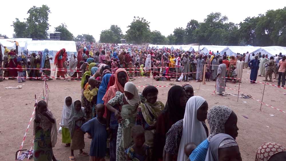 People queue at an MSF clinic in Bama.