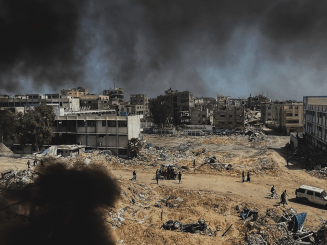 Destruction near Khan Younis, where Nasser Hospital is located, earlier this year.