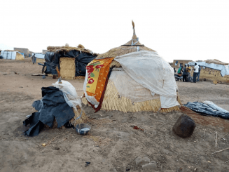 Families displaced by violence live in makeshift shelters in Fada, eastern Burkina Faso.