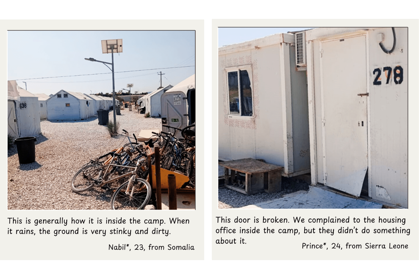 Polaroid photos of conditions inside a CCAC in Lesvos, Greece.