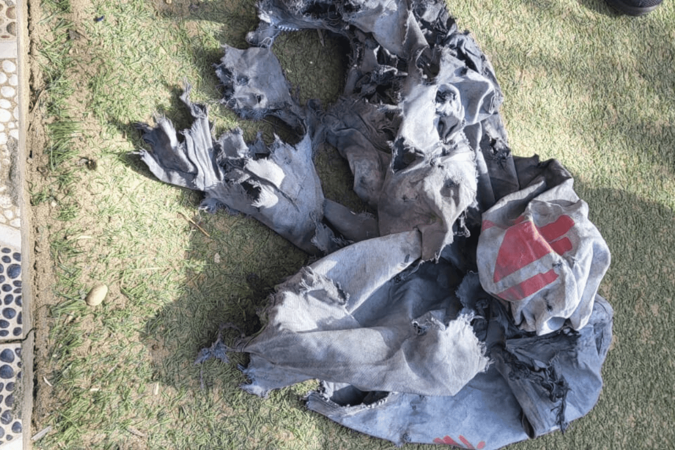 The destroyed jacket of Hasan Suboh, an MSF staff member killed in Gaza.