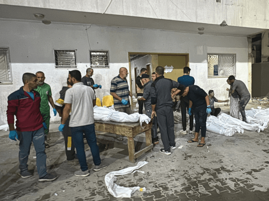 Body bags in northern Gaza.