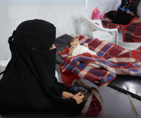 Basma and her daughter Abrar, 19 months, who is being treated for acute watery diarrhea at the MSF treatment center in Taiz Houban, Yemen.