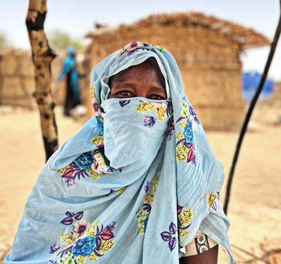 A veiled Sudanese refugee woman in Chad.